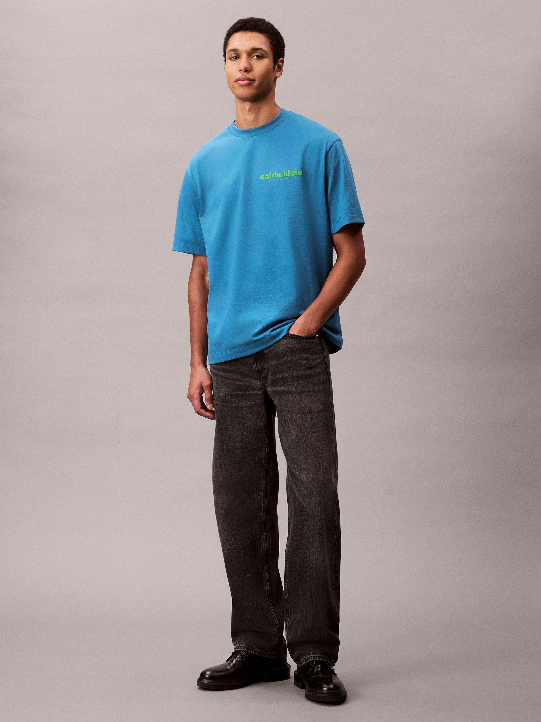 Product image 3 of 5, which shows Calvin Klein Cotton Regular Fit Short Sleeve Logo T-Shirt, Bluesteel, XS