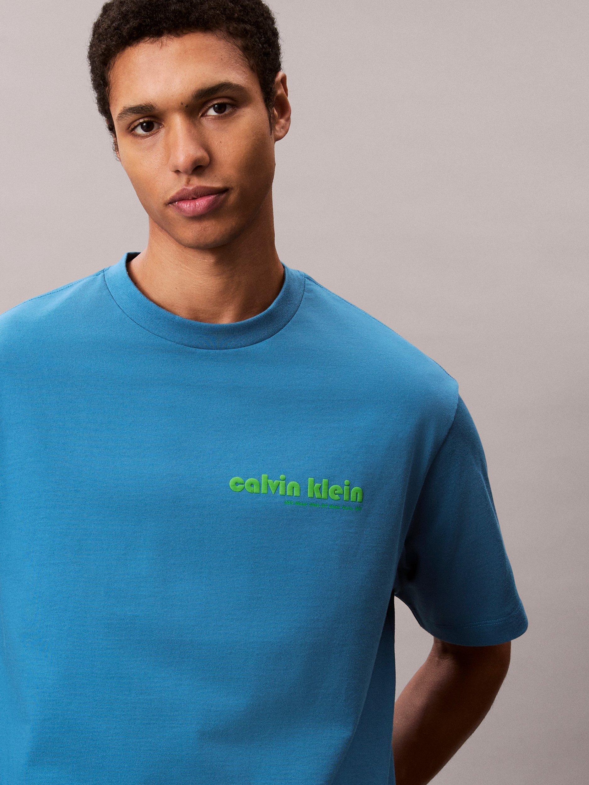 Product image 5 of 5, which shows Calvin Klein Cotton Regular Fit Short Sleeve Logo T-Shirt, Bluesteel, XS