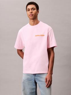 Calvin Klein Cotton Regular Fit Short Sleeve Logo T-Shirt, Bluesteel, Rose Shadow