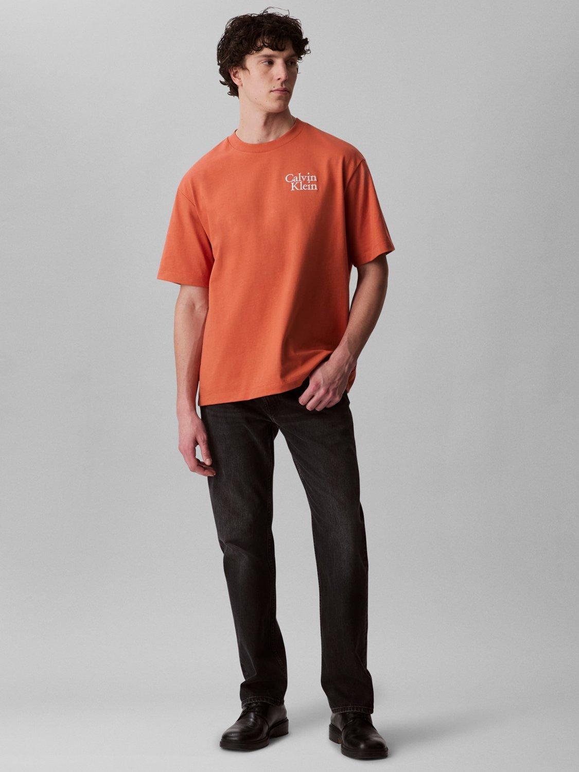 Product image 3 of 5, which shows Calvin Klein Cotton Regular Fit Short Sleeve Logo T-Shirt, Mecca Orange, L