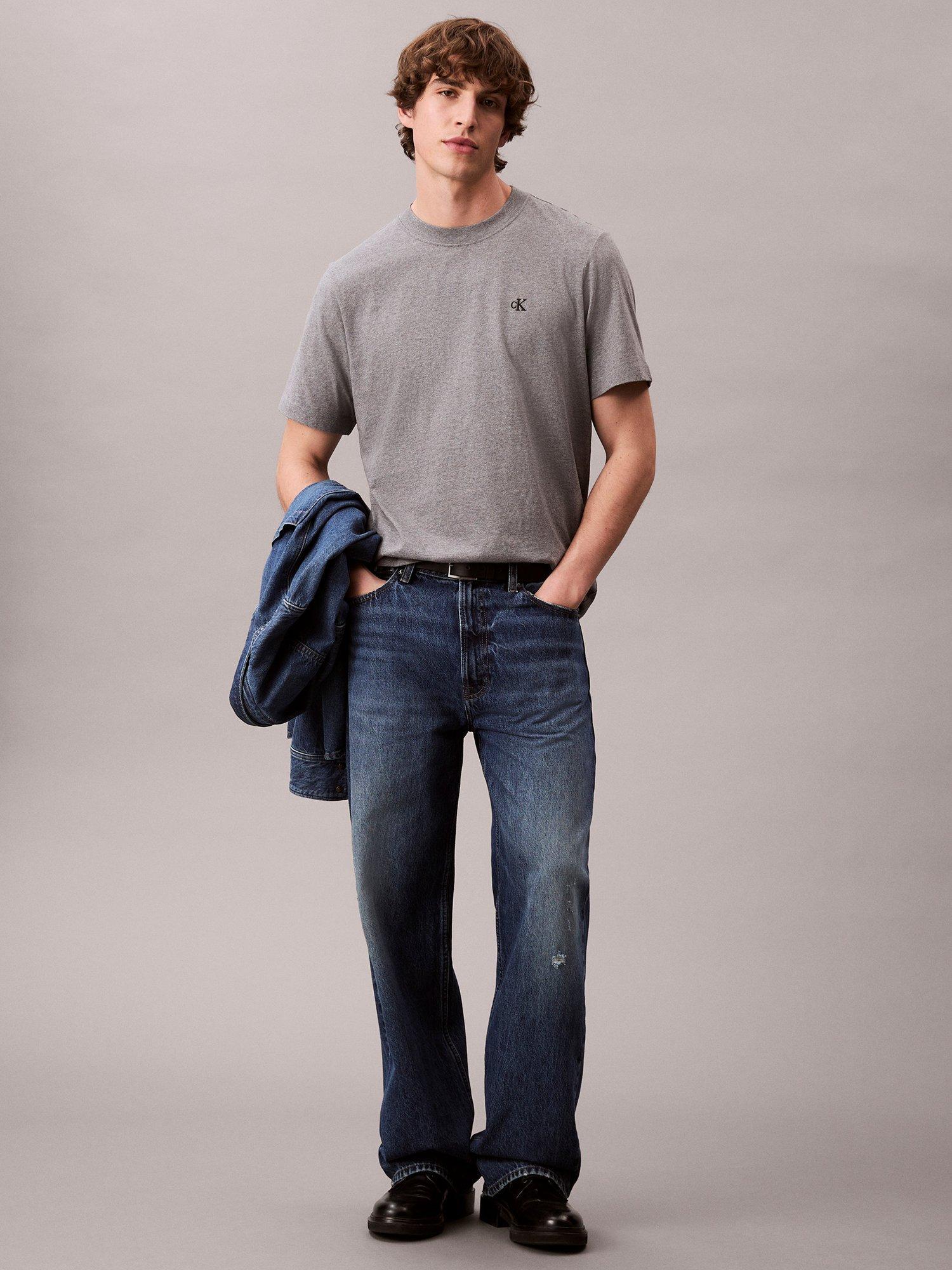 Product image 3 of 5, which shows Calvin Klein Cotton Reg Fit S/S Monogram T, Medium Grey Heather, L