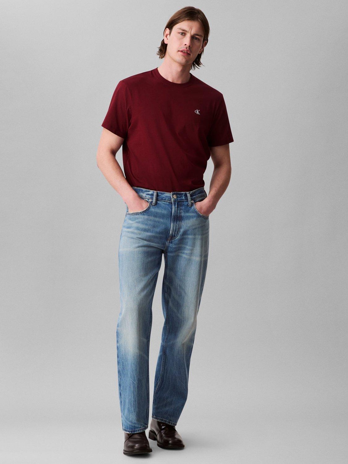 Product image 3 of 5, which shows Calvin Klein Cotton Monogram Short Sleeve Crew Neck T-Shirt, Deep Rouge, L