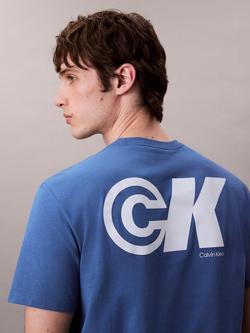 Calvin Klein Cotton Regular Fit Short Sleeve CK Logo T-Shirt - view 2, Royal Lagoon