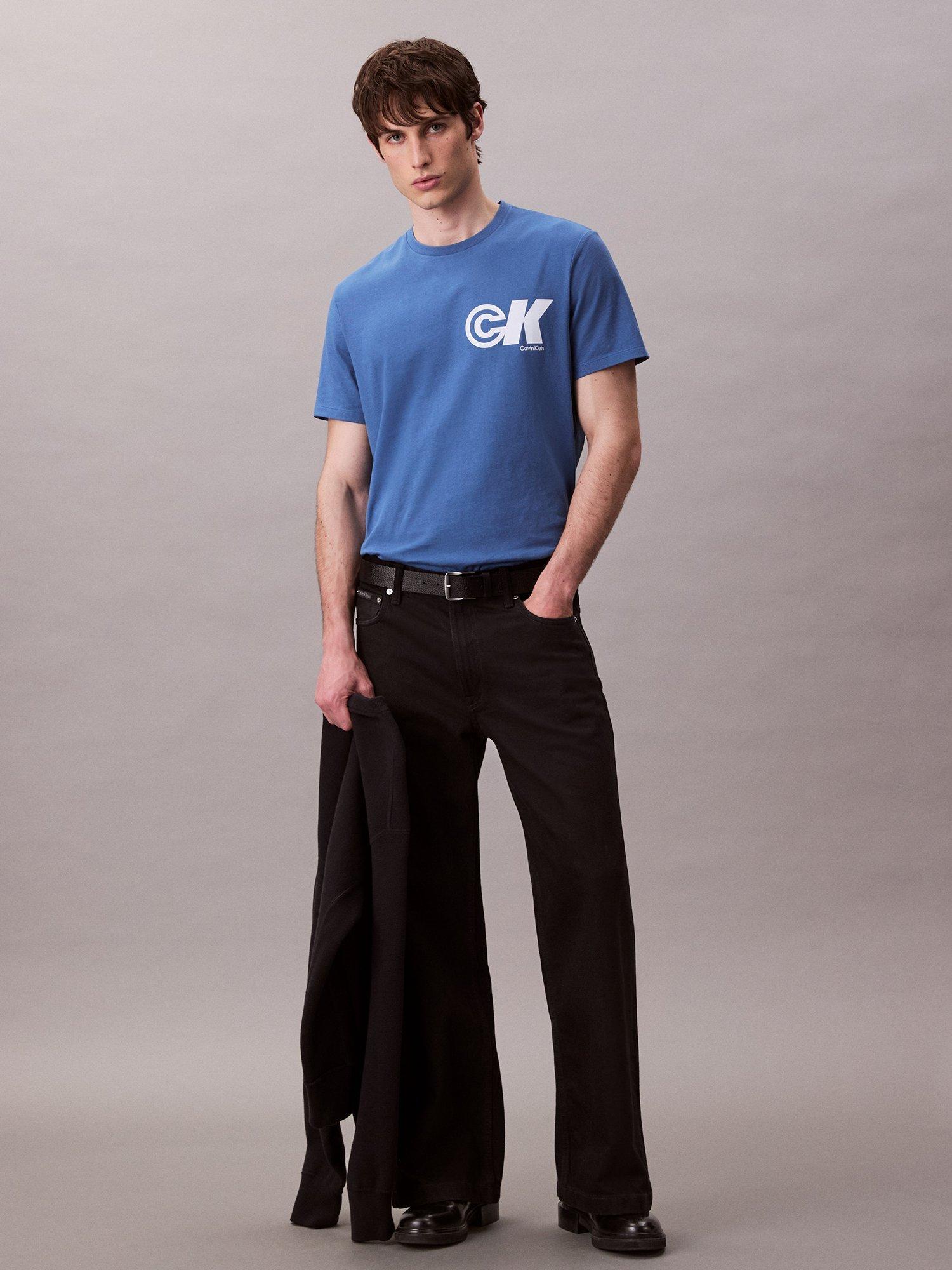 Product image 3 of 4, which shows Calvin Klein Cotton Regular Fit Short Sleeve CK Logo T-Shirt, Royal Lagoon, L