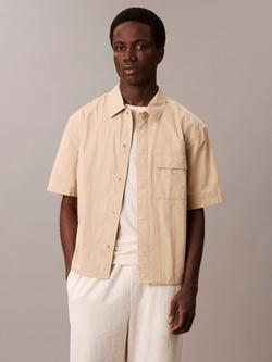 Calvin Klein Cotton Relaxed Short Sleeve Collar Shirt, White Pepper, White Pepper