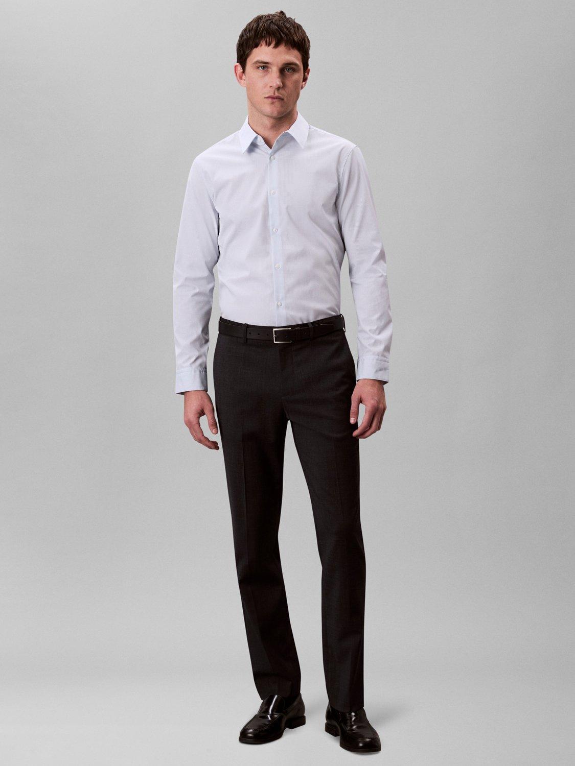 Product image 3 of 5, which shows Calvin Klein Cotton Blend Stretch Long Sleeve Dress Shirt, Niagara Mist, L