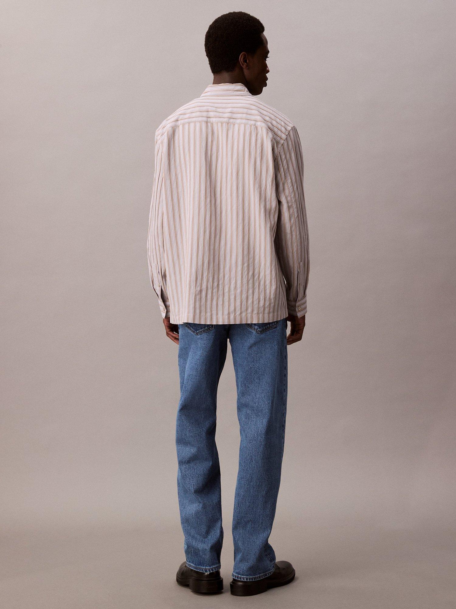Product image 2 of 5, which shows Calvin Klein Stripe Long Sleeve Button Shirt, Moonstruck, L