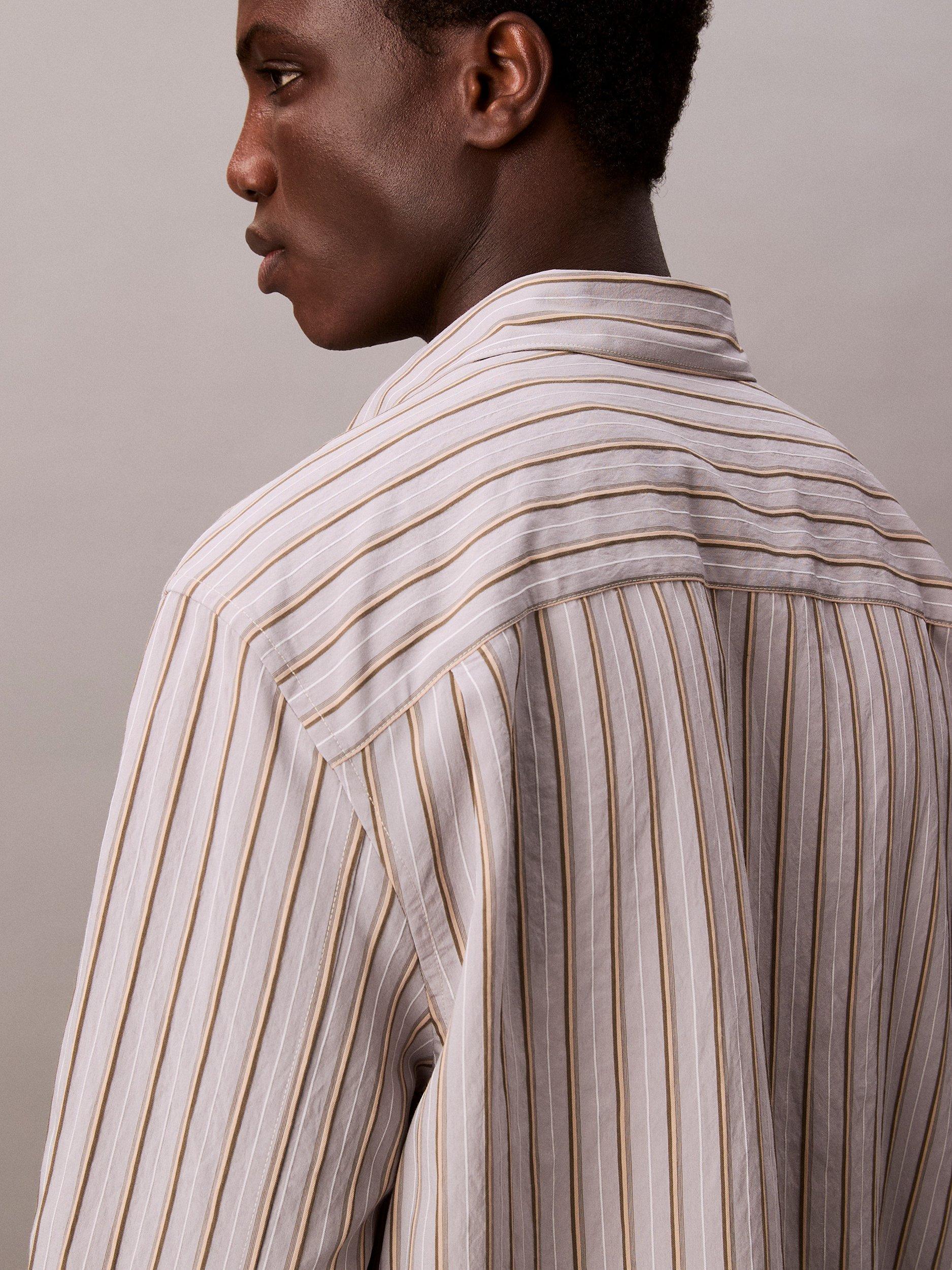 Product image 4 of 5, which shows Calvin Klein Stripe Long Sleeve Button Shirt, Moonstruck, L