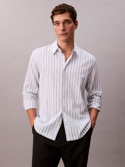 Calvin Klein Stripe Long Sleeve Button Shirt, Brilliant White, Brilliant White