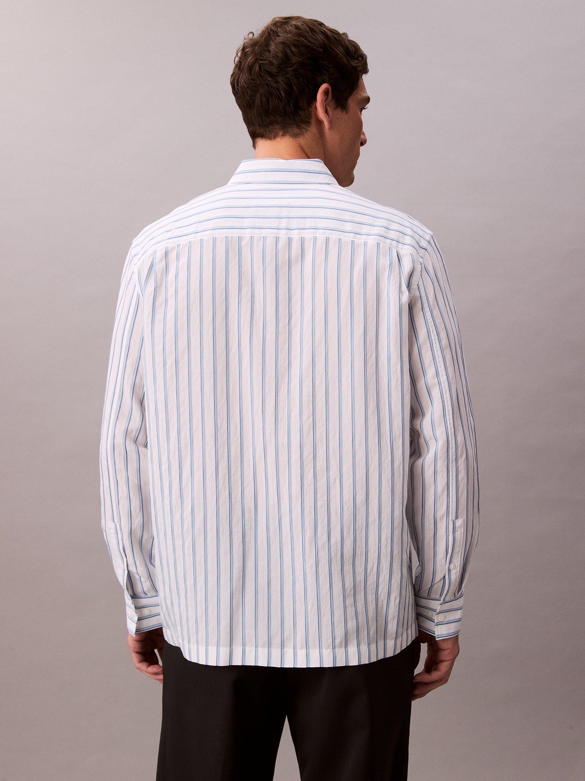 Product image 2 of 5, which shows Calvin Klein Stripe Long Sleeve Button Shirt, Brilliant White, XS