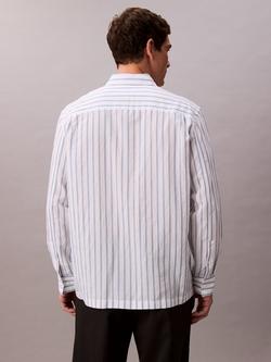 Calvin Klein Stripe Long Sleeve Button Shirt, Brilliant White - view 2, Brilliant White