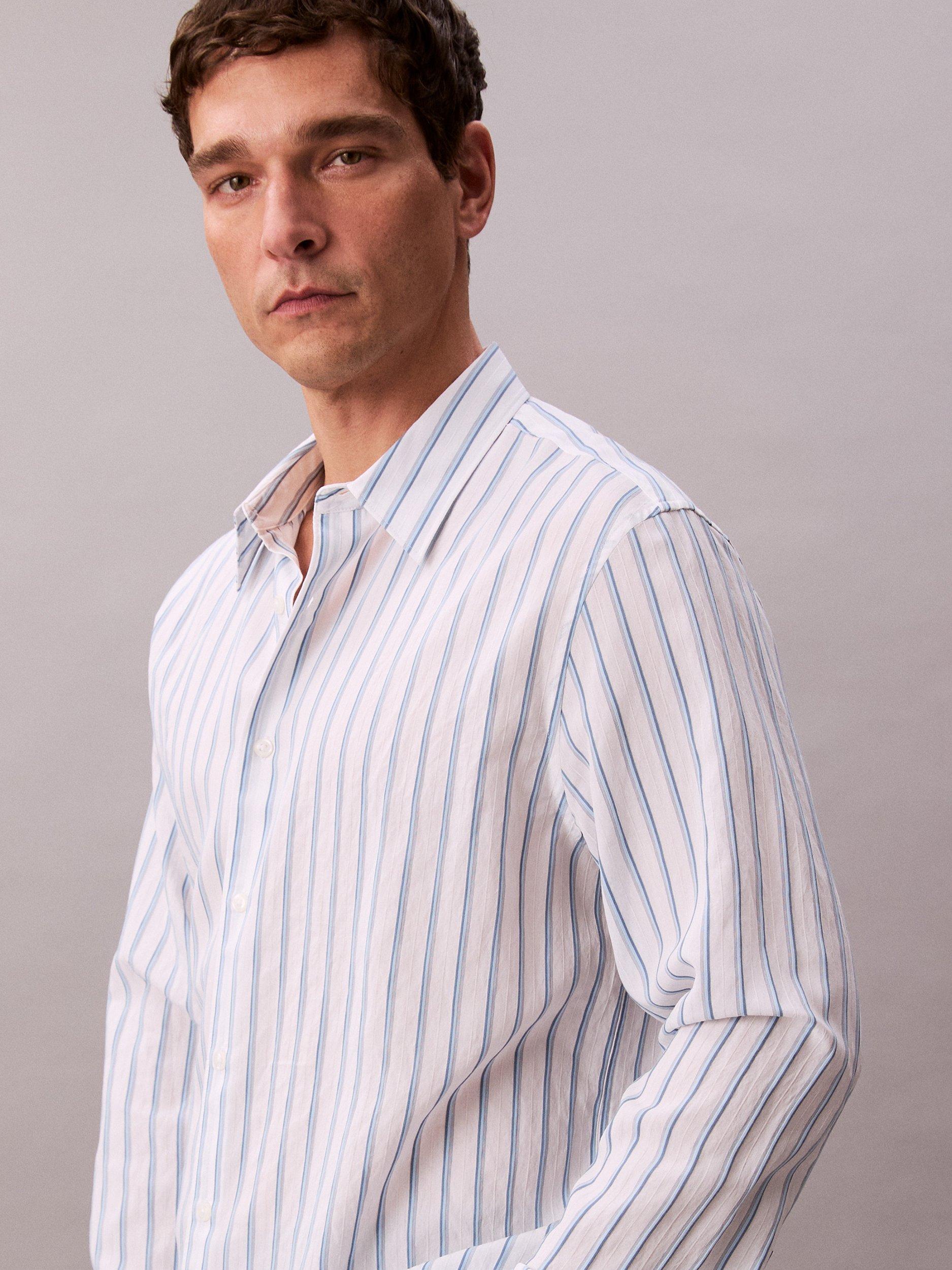 Product image 5 of 5, which shows Calvin Klein Stripe Long Sleeve Button Shirt, Brilliant White, XS