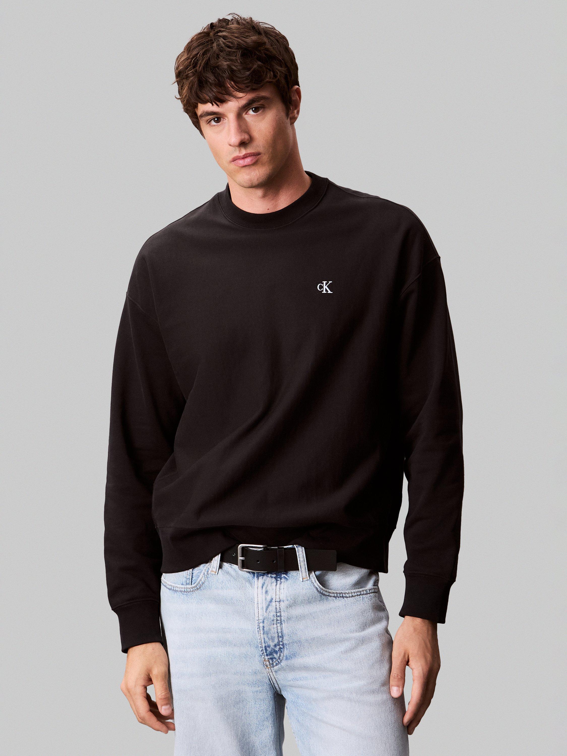 Product image 1 of 7, which shows Calvin Klein Terry Cotton Blend Crew Neck Sweatshirt, Black, L