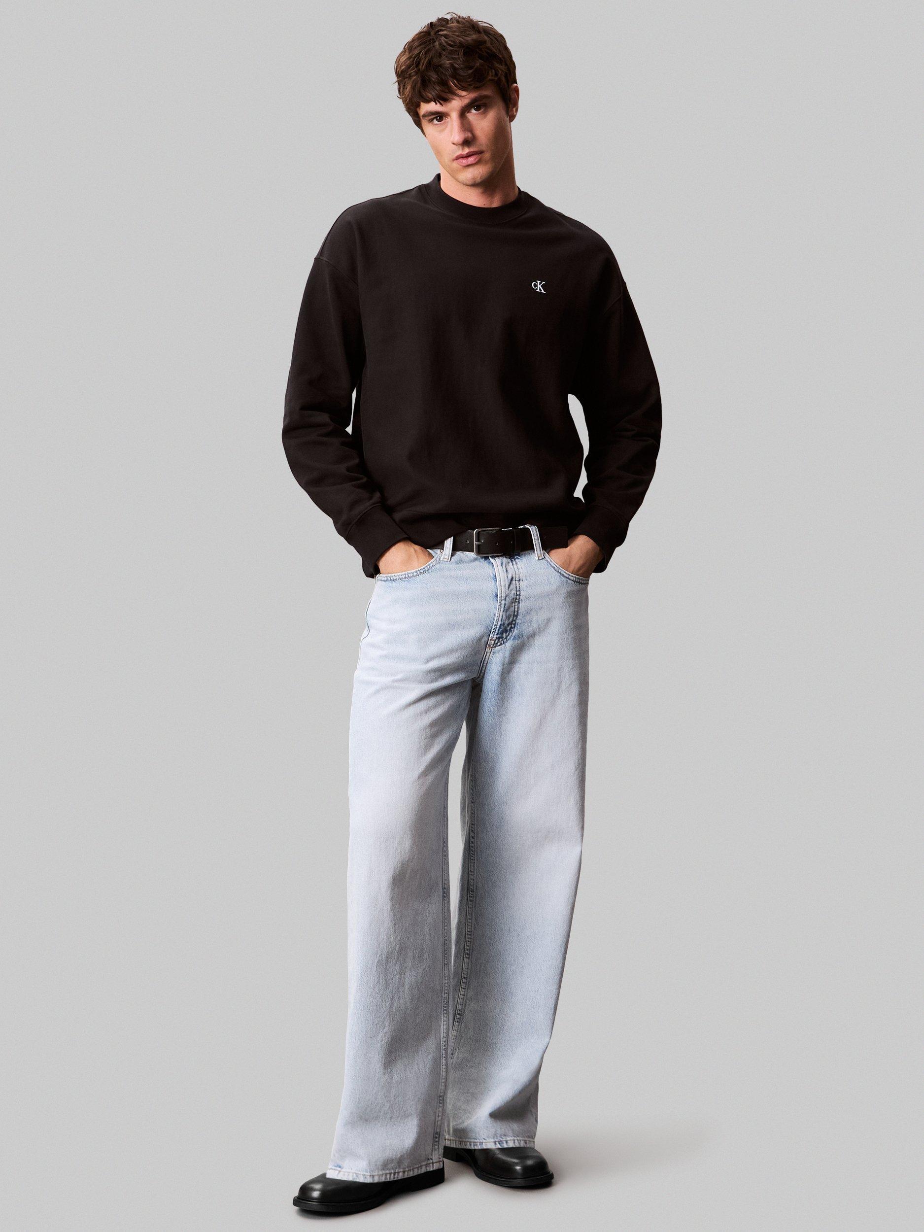 Product image 3 of 7, which shows Calvin Klein Terry Cotton Blend Crew Neck Sweatshirt, Black, L
