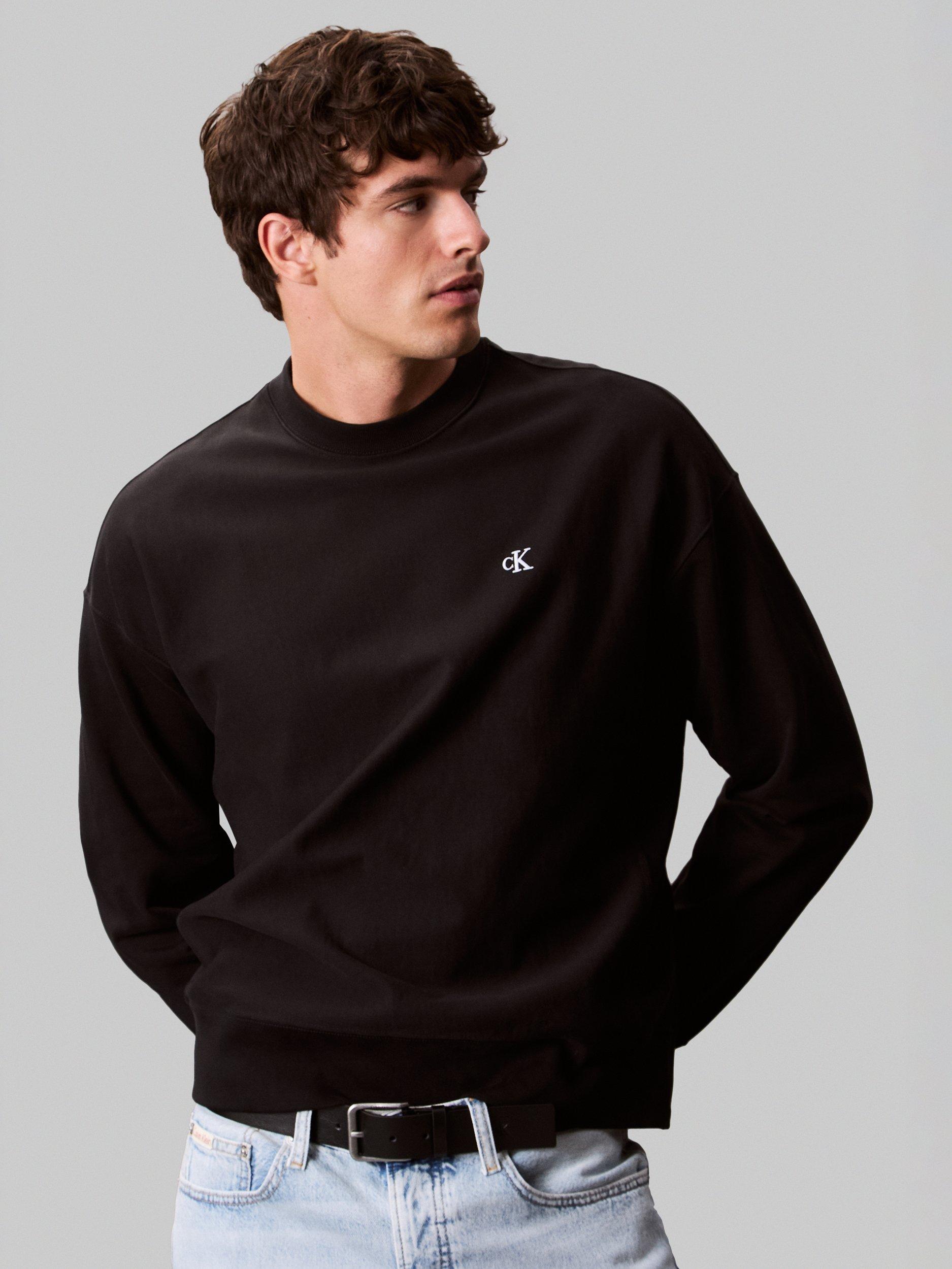 Product image 4 of 7, which shows Calvin Klein Terry Cotton Blend Crew Neck Sweatshirt, Black, L