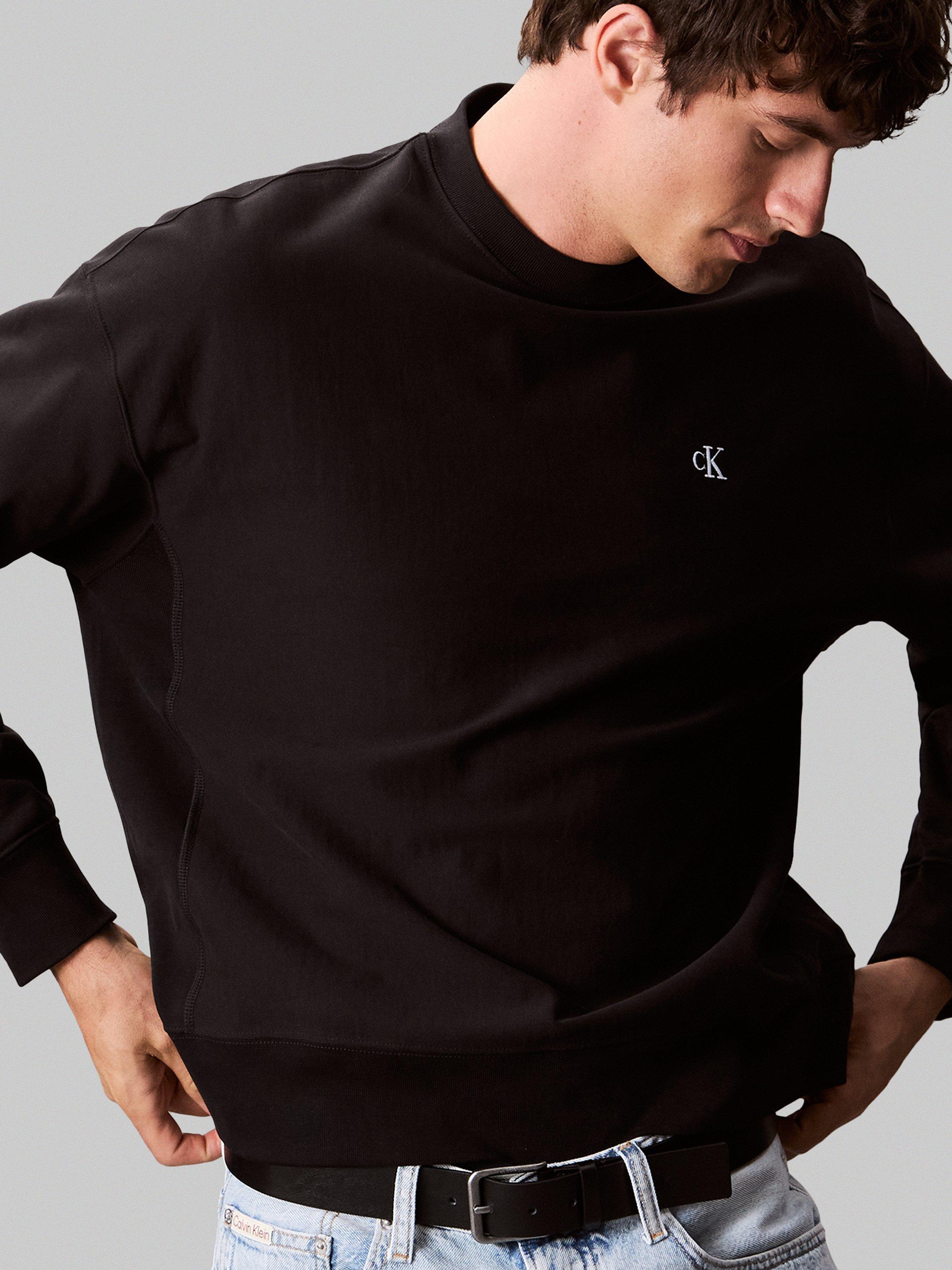 Product image 5 of 7, which shows Calvin Klein Terry Cotton Blend Crew Neck Sweatshirt, Black, L