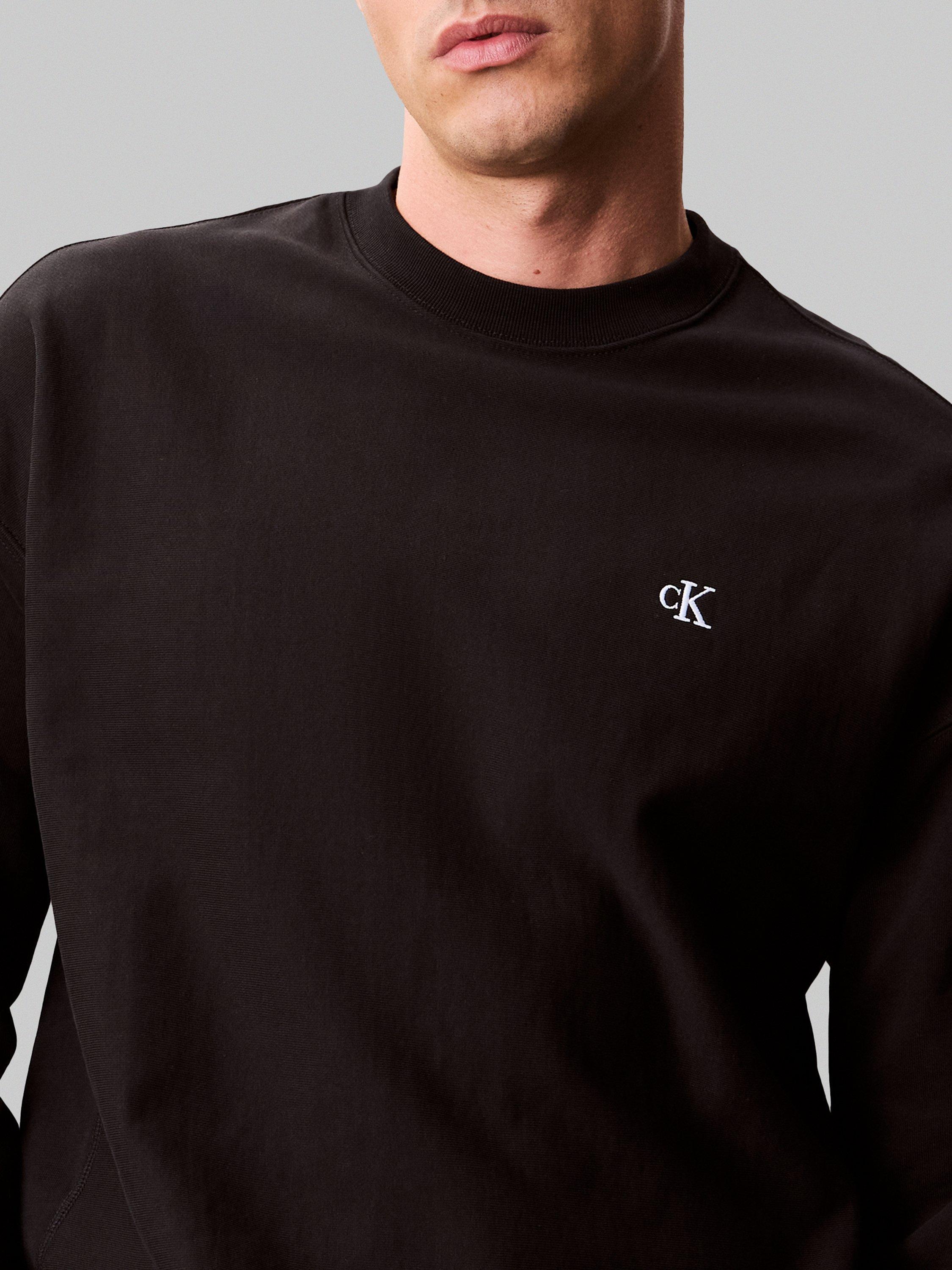 Product image 6 of 7, which shows Calvin Klein Terry Cotton Blend Crew Neck Sweatshirt, Black, L
