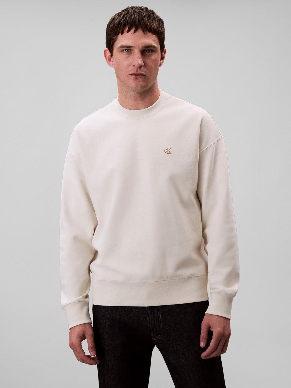 Product image 1 of 5, which shows Calvin Klein Terry Cotton Blend Crew Neck Sweatshirt, Tofu, S