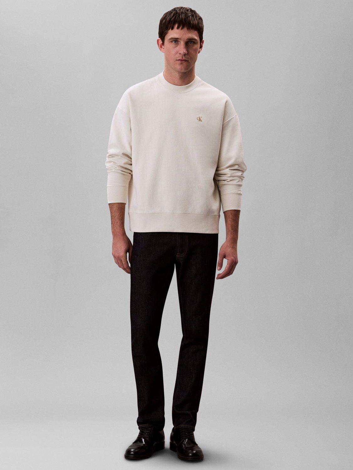 Product image 3 of 5, which shows Calvin Klein Terry Cotton Blend Crew Neck Sweatshirt, Tofu, S