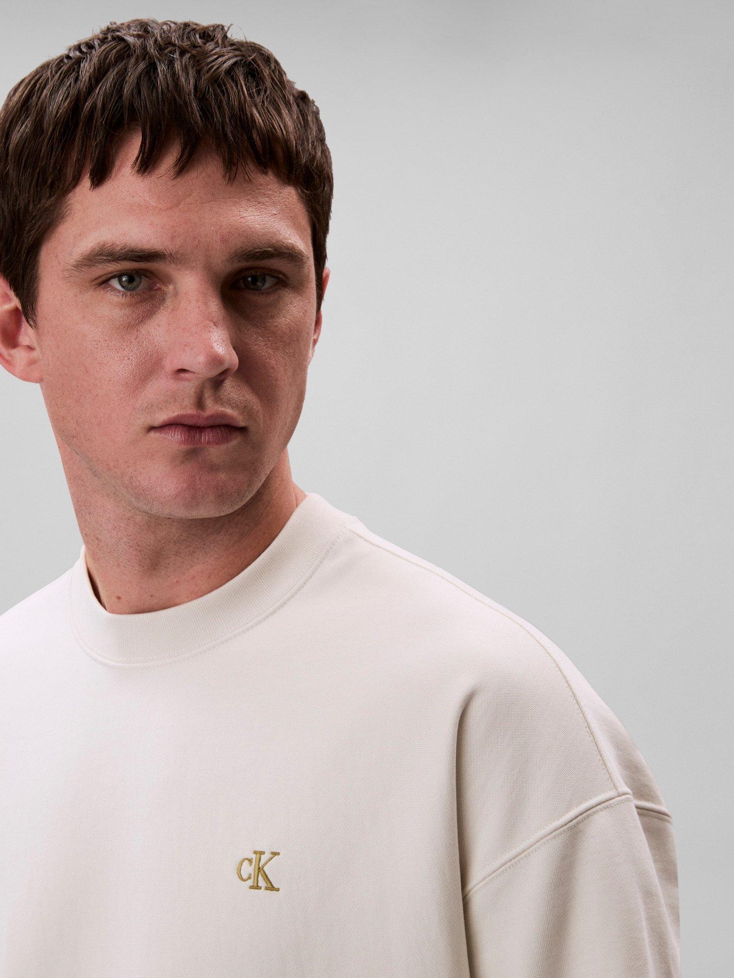 Product image 4 of 5, which shows Calvin Klein Terry Cotton Blend Crew Neck Sweatshirt, Tofu, S