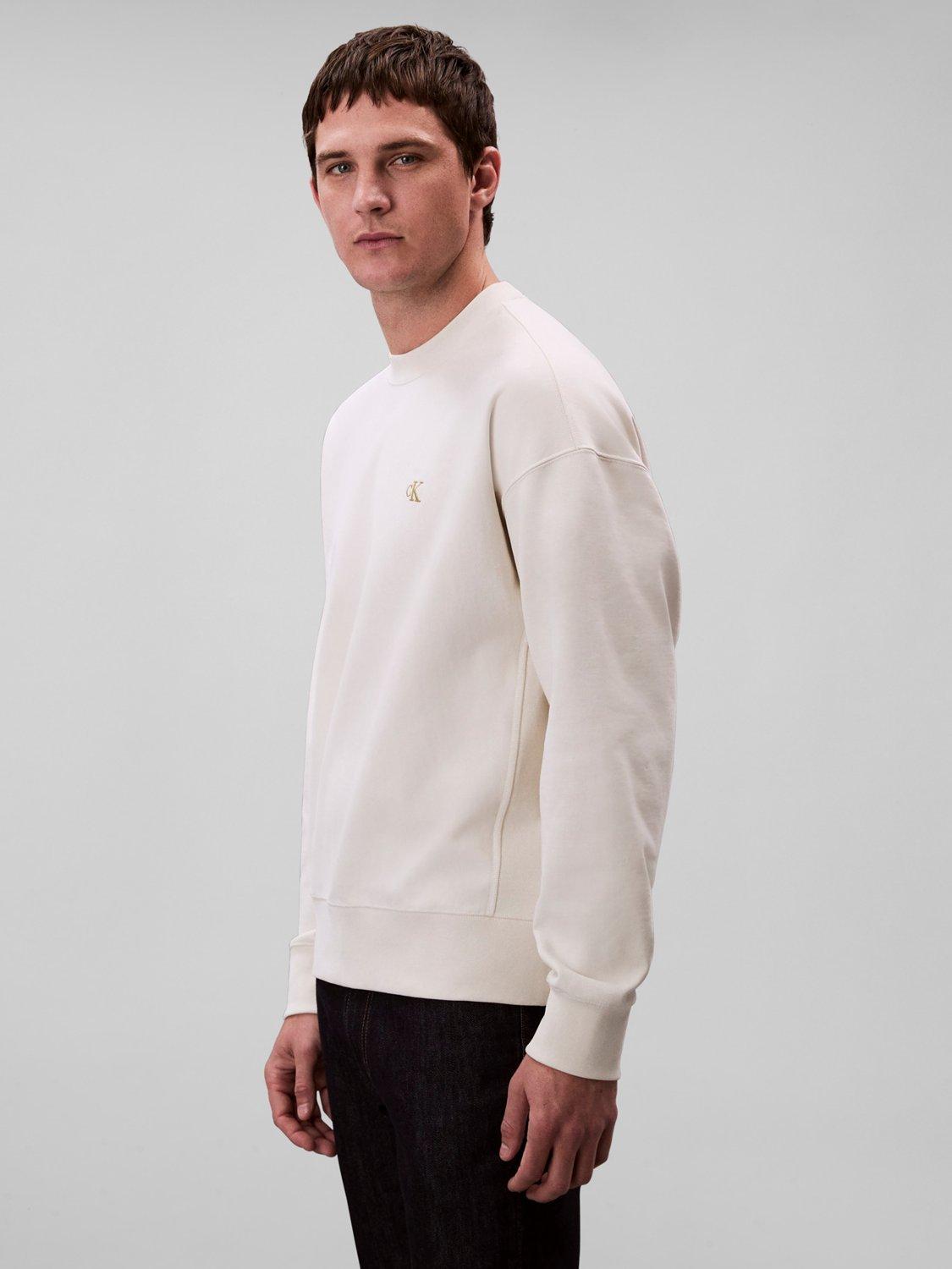 Product image 5 of 5, which shows Calvin Klein Terry Cotton Blend Crew Neck Sweatshirt, Tofu, S