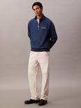 Calvin Klein Terry Cotton Blend Zip Neck Sweatshirt, Blue Jean