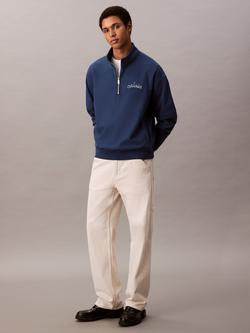Calvin Klein Terry Cotton Blend Zip Neck Sweatshirt, Blue Jean, Blue Jean
