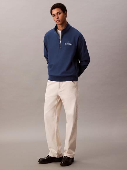 Calvin Klein Terry Cotton Blend Zip Neck Sweatshirt, Blue Jean, Blue Jean