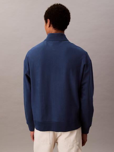 Calvin Klein Terry Cotton Blend Zip Neck Sweatshirt, Blue Jean - view 2, Blue Jean