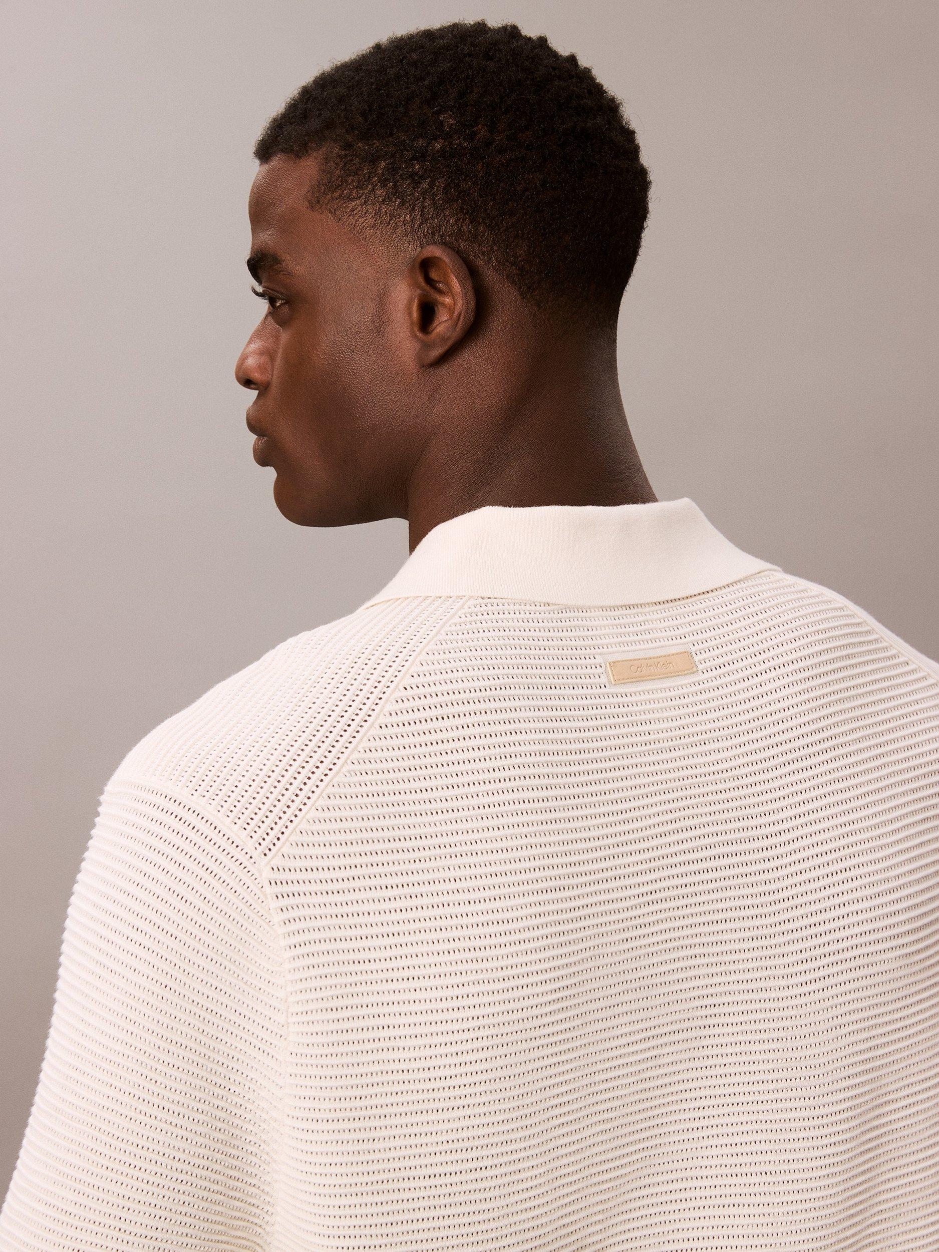 Product image 2 of 5, which shows Calvin Klein Snowy Tech Knit Short Sleeve Jumper, Tofu, L