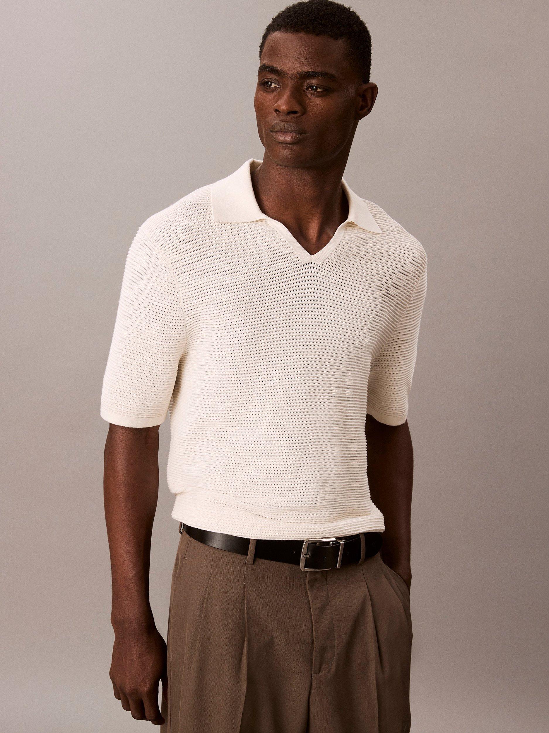 Product image 4 of 5, which shows Calvin Klein Snowy Tech Knit Short Sleeve Jumper, Tofu, L