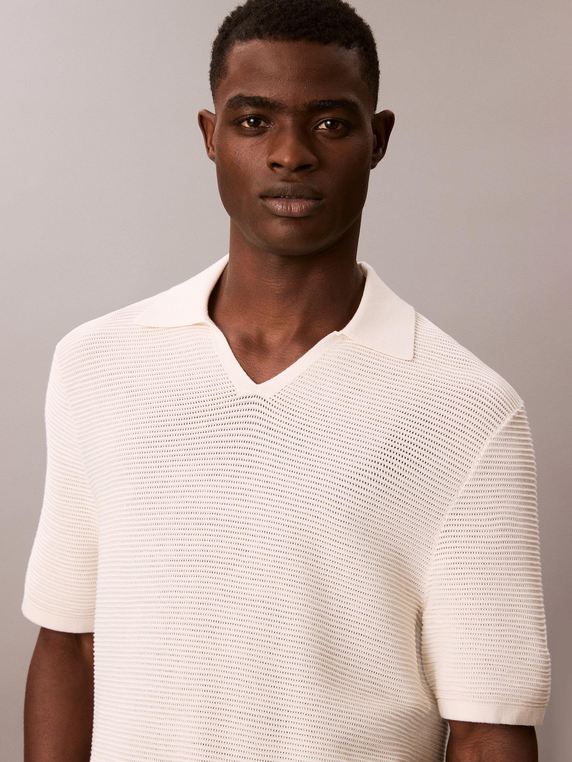 Product image 5 of 5, which shows Calvin Klein Snowy Tech Knit Short Sleeve Jumper, Tofu, L