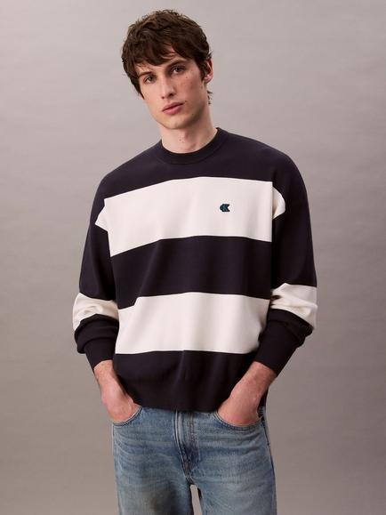 Calvin Klein Stripe Crew Neck Long Sleeve Jumper, Night Sky, Night Sky
