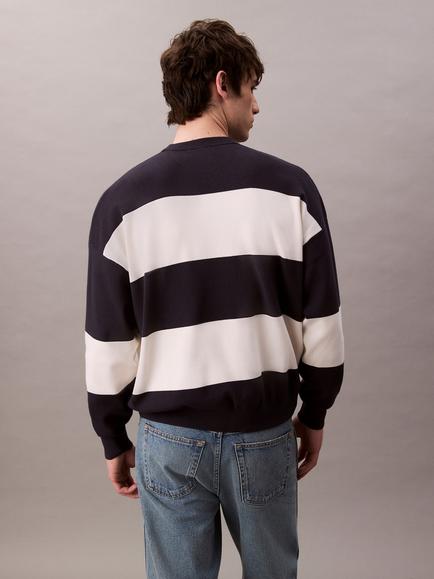 Calvin Klein Stripe Crew Neck Long Sleeve Jumper, Night Sky - view 2, Night Sky
