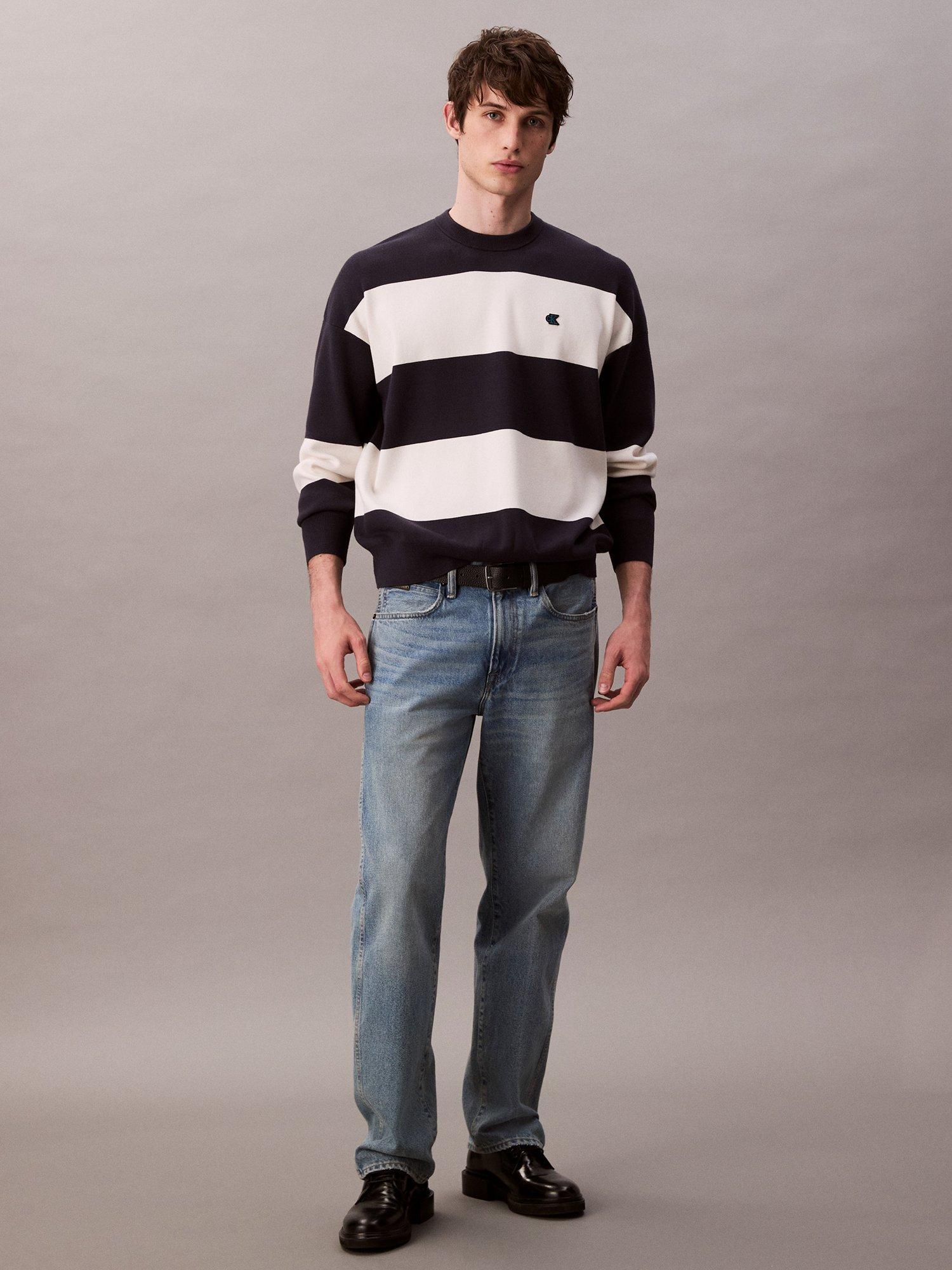 Product image 3 of 5, which shows Calvin Klein Stripe Crew Neck Long Sleeve Jumper, Night Sky, L