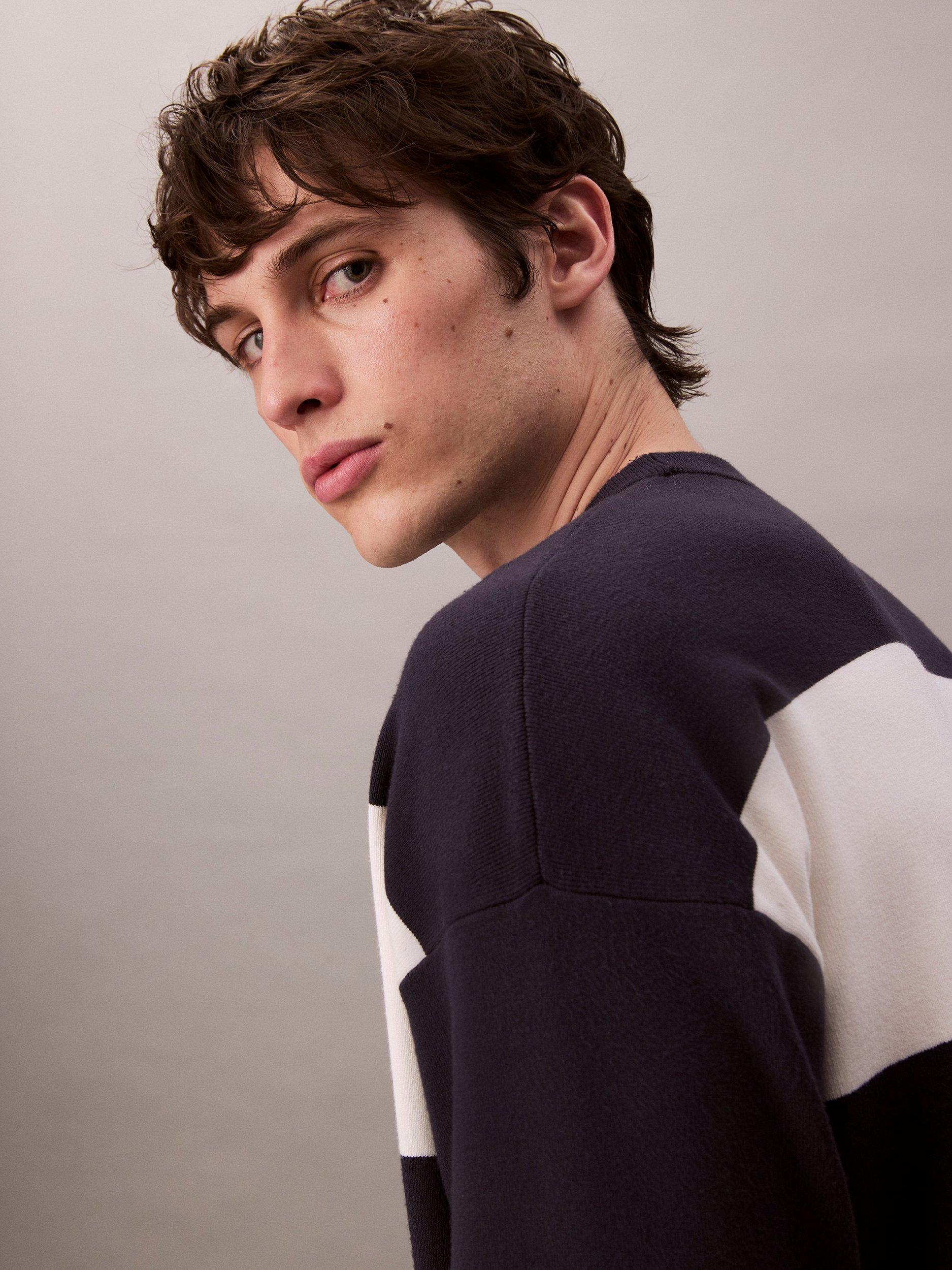 Product image 4 of 5, which shows Calvin Klein Stripe Crew Neck Long Sleeve Jumper, Night Sky, L