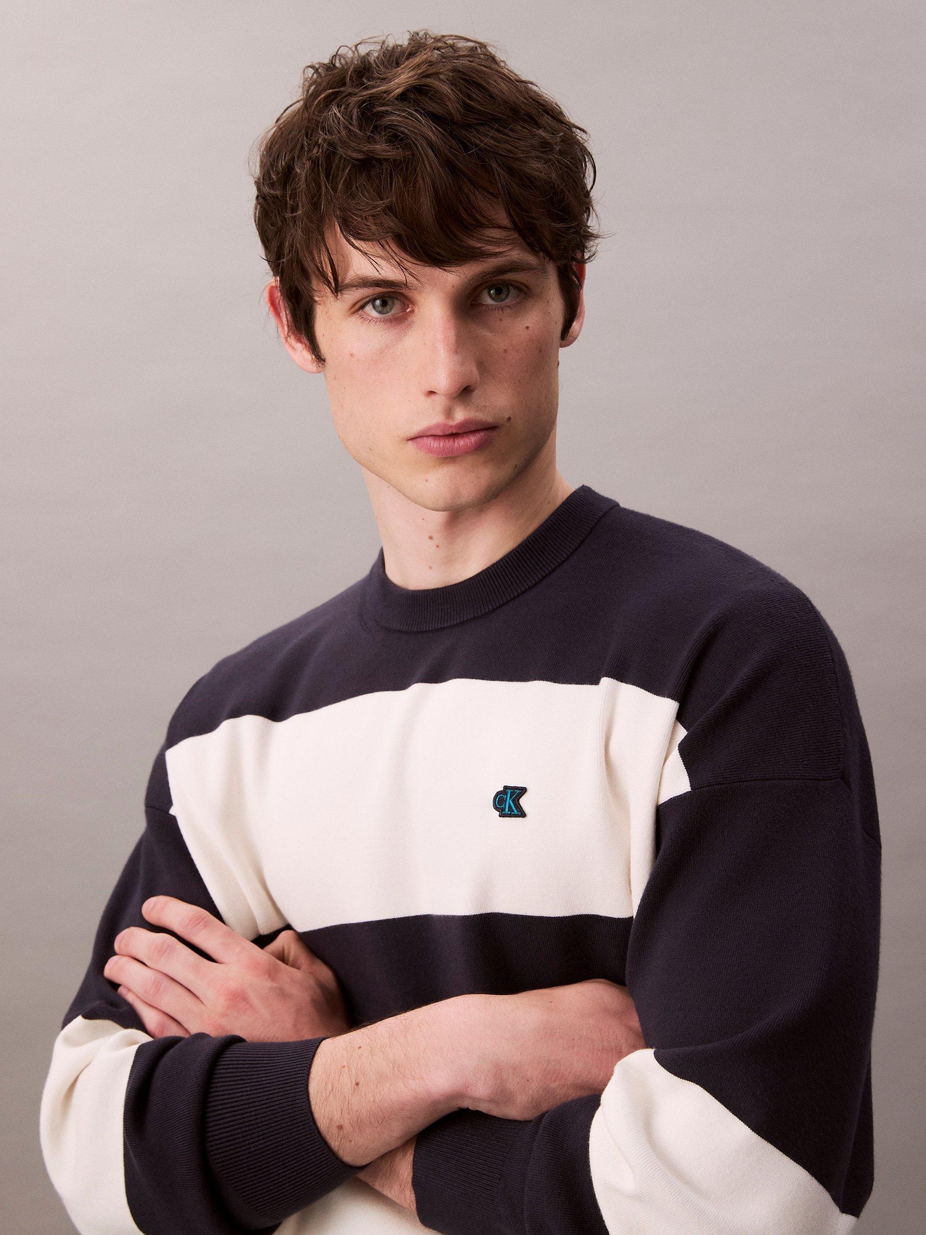 Product image 5 of 5, which shows Calvin Klein Stripe Crew Neck Long Sleeve Jumper, Night Sky, L