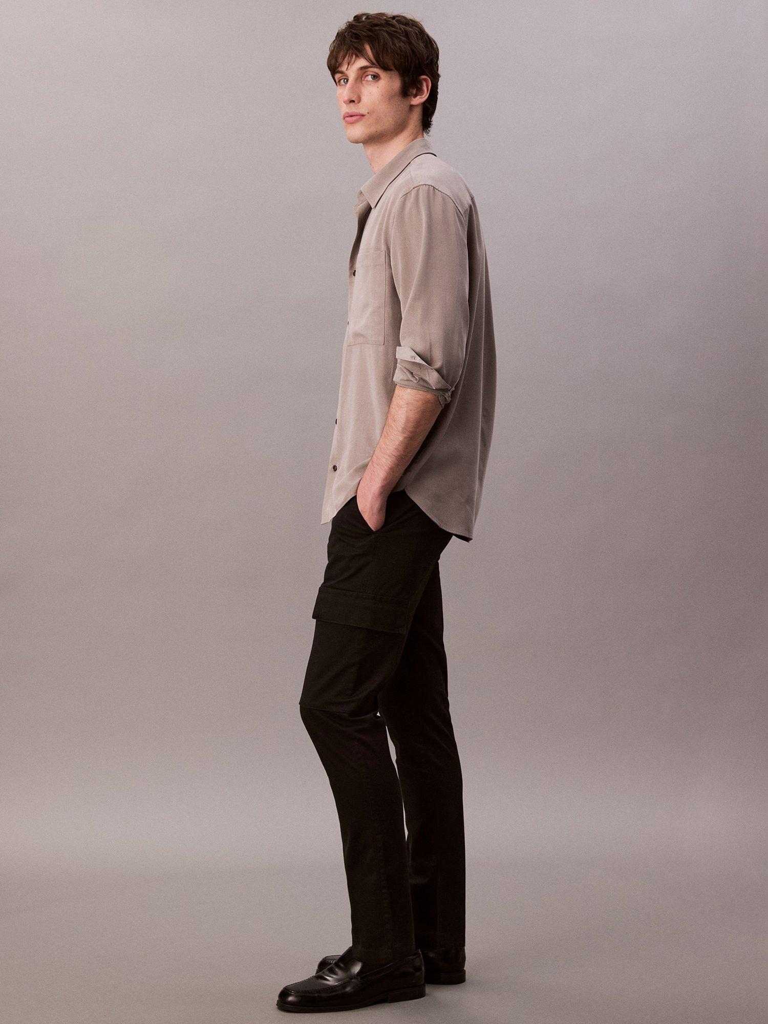 Product image 3 of 5, which shows Calvin Klein Cotton Blend Slim Stretch Cargo Trousers, Black, 33R