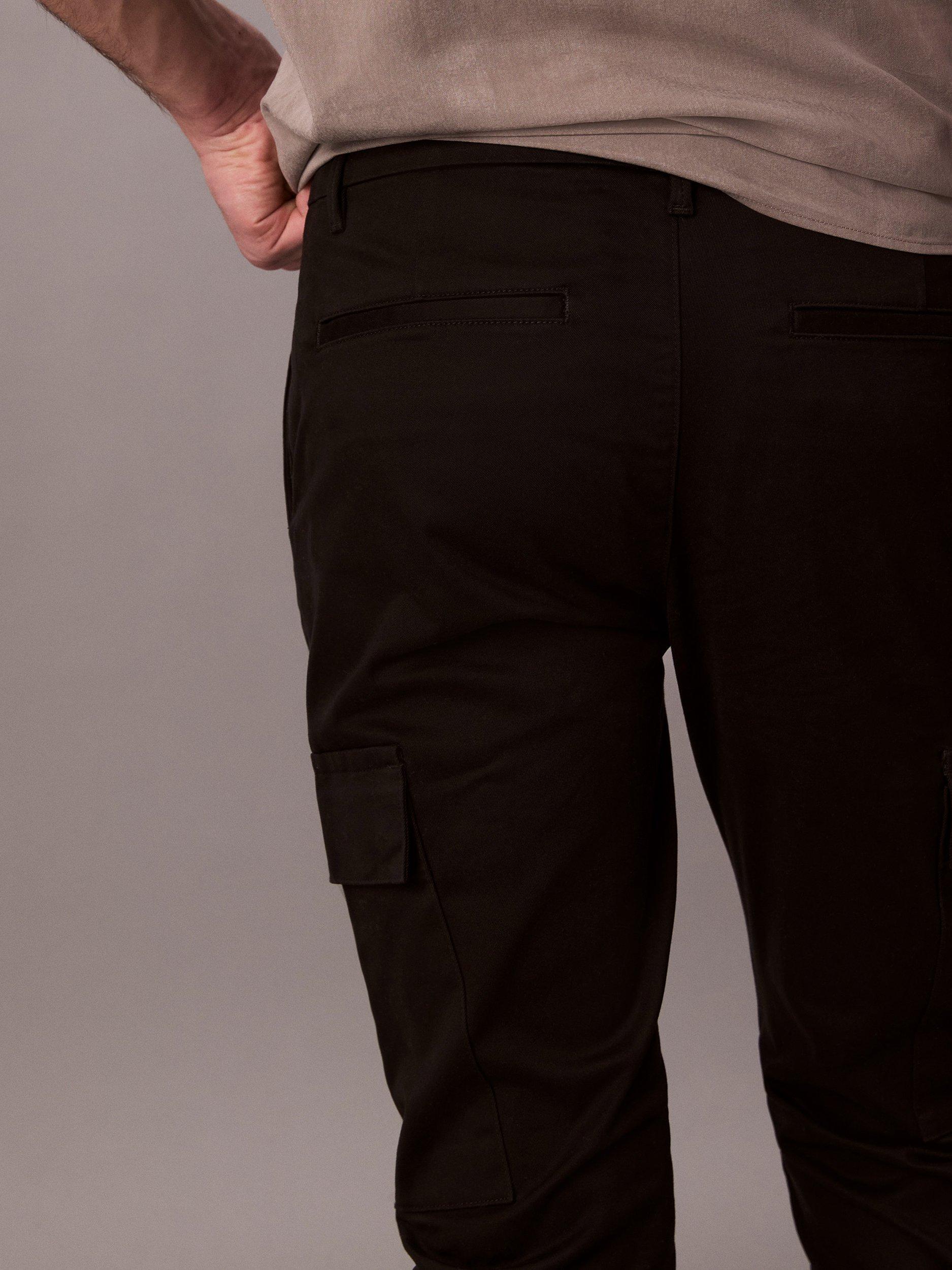 Product image 5 of 5, which shows Calvin Klein Cotton Blend Slim Stretch Cargo Trousers, Black, 33R