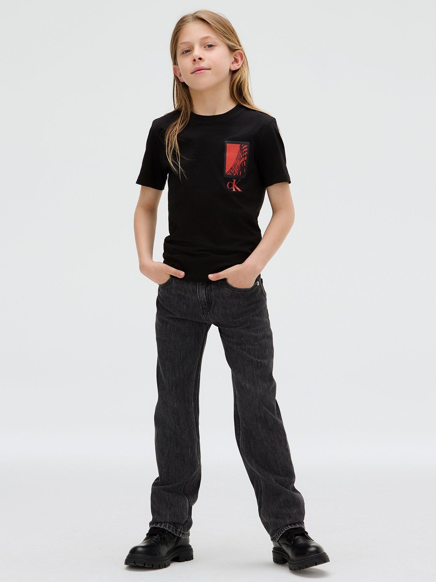 Product image 3 of 5, which shows Calvin Klein Kids' Logo Short Sleeve T-Shirt, Black, 10 years