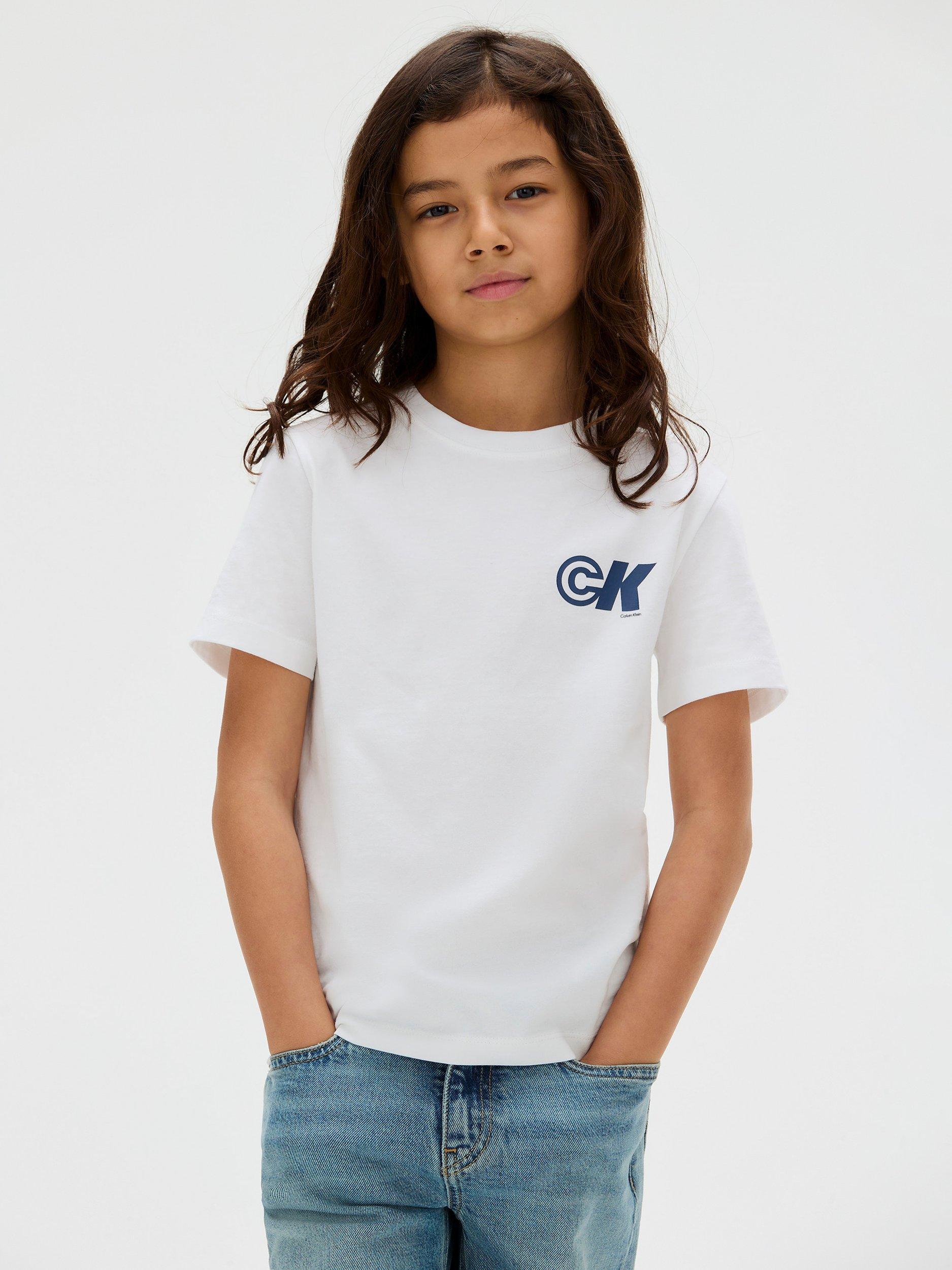 Product image 1 of 5, which shows Calvin Klein Kids' Logo Short Sleeve T-Shirt, Bright White, 10 years