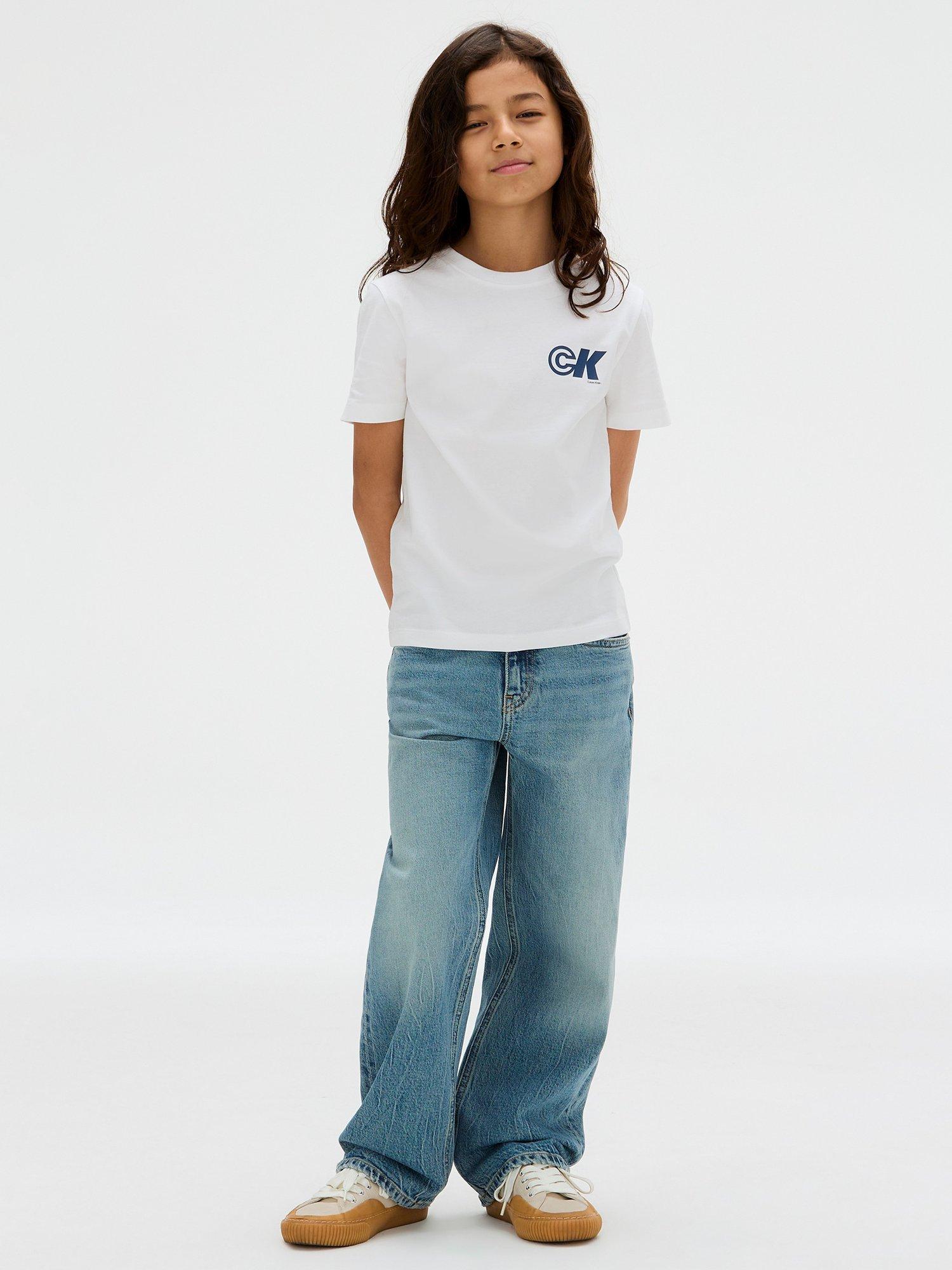 Product image 3 of 5, which shows Calvin Klein Kids' Logo Short Sleeve T-Shirt, Bright White, 10 years
