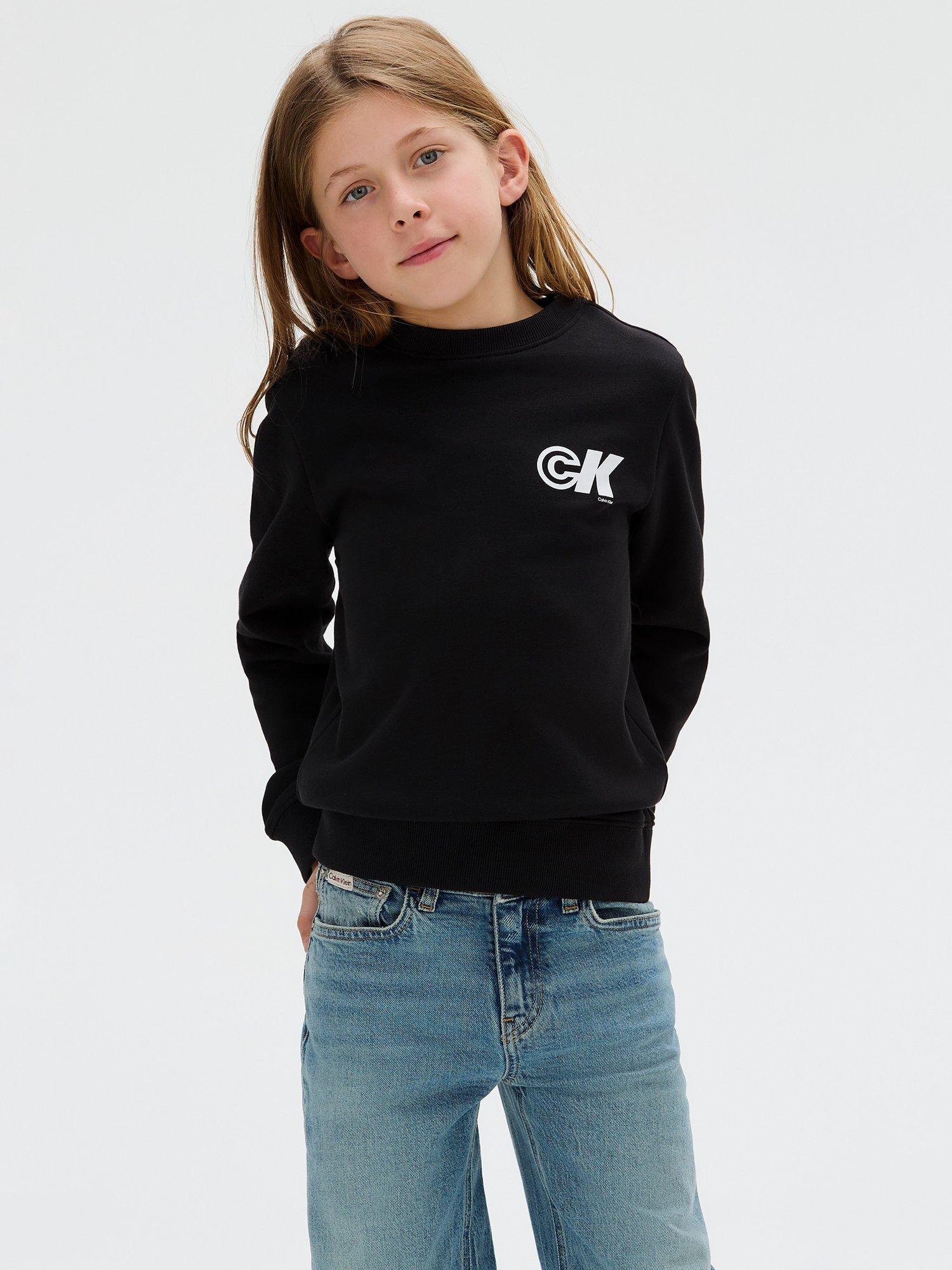 Product image 1 of 5, which shows Calvin Klein Kids' Terry Cotton Crew Neck Sweatshirt, Ck Black, 10 years