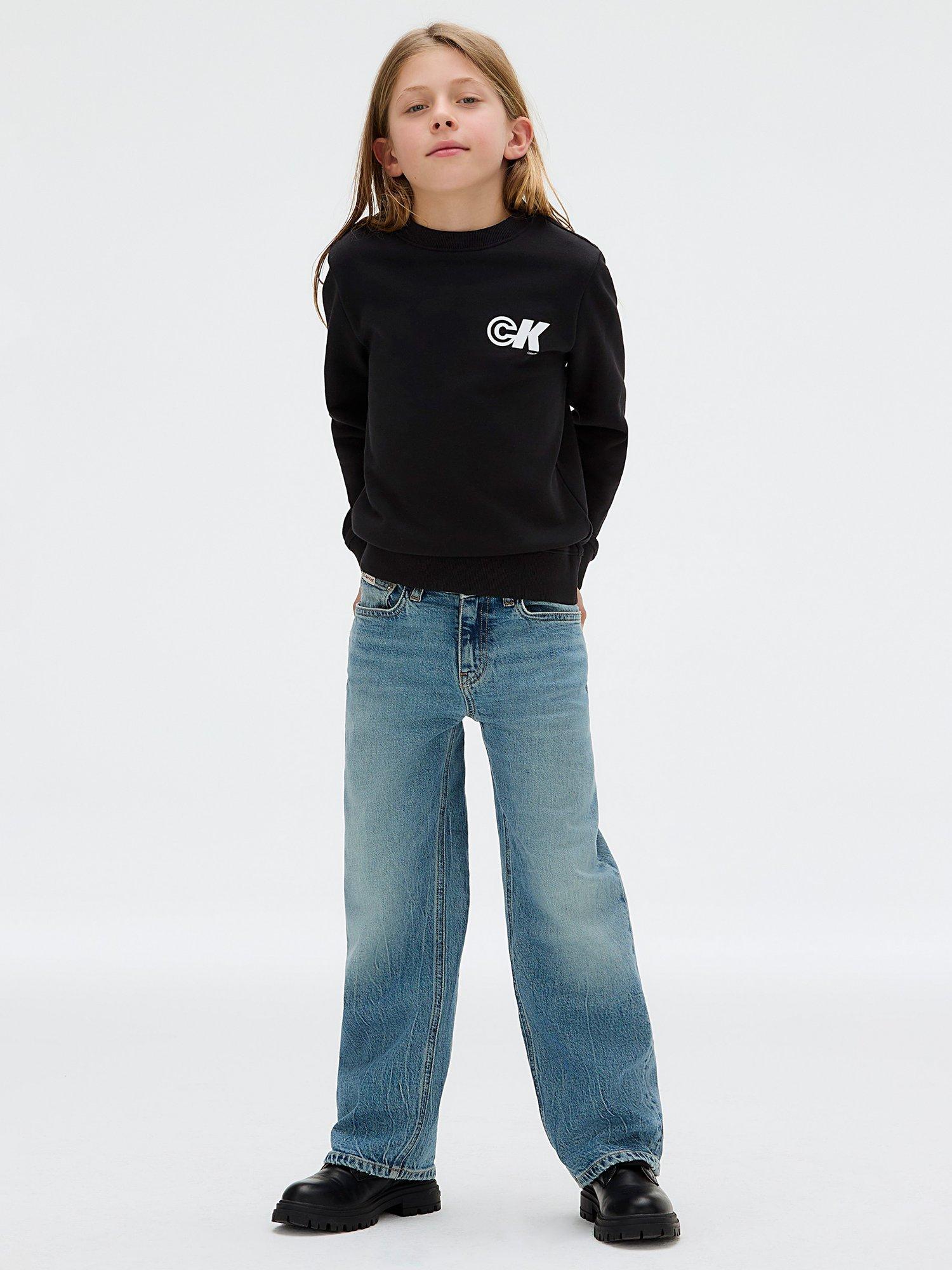 Product image 3 of 5, which shows Calvin Klein Kids' Terry Cotton Crew Neck Sweatshirt, Ck Black, 10 years