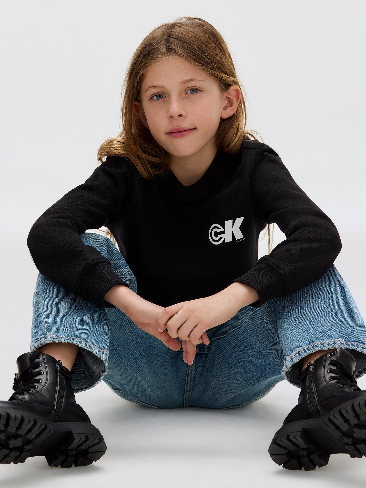 Product image 5 of 5, which shows Calvin Klein Kids' Terry Cotton Crew Neck Sweatshirt, Ck Black, 10 years