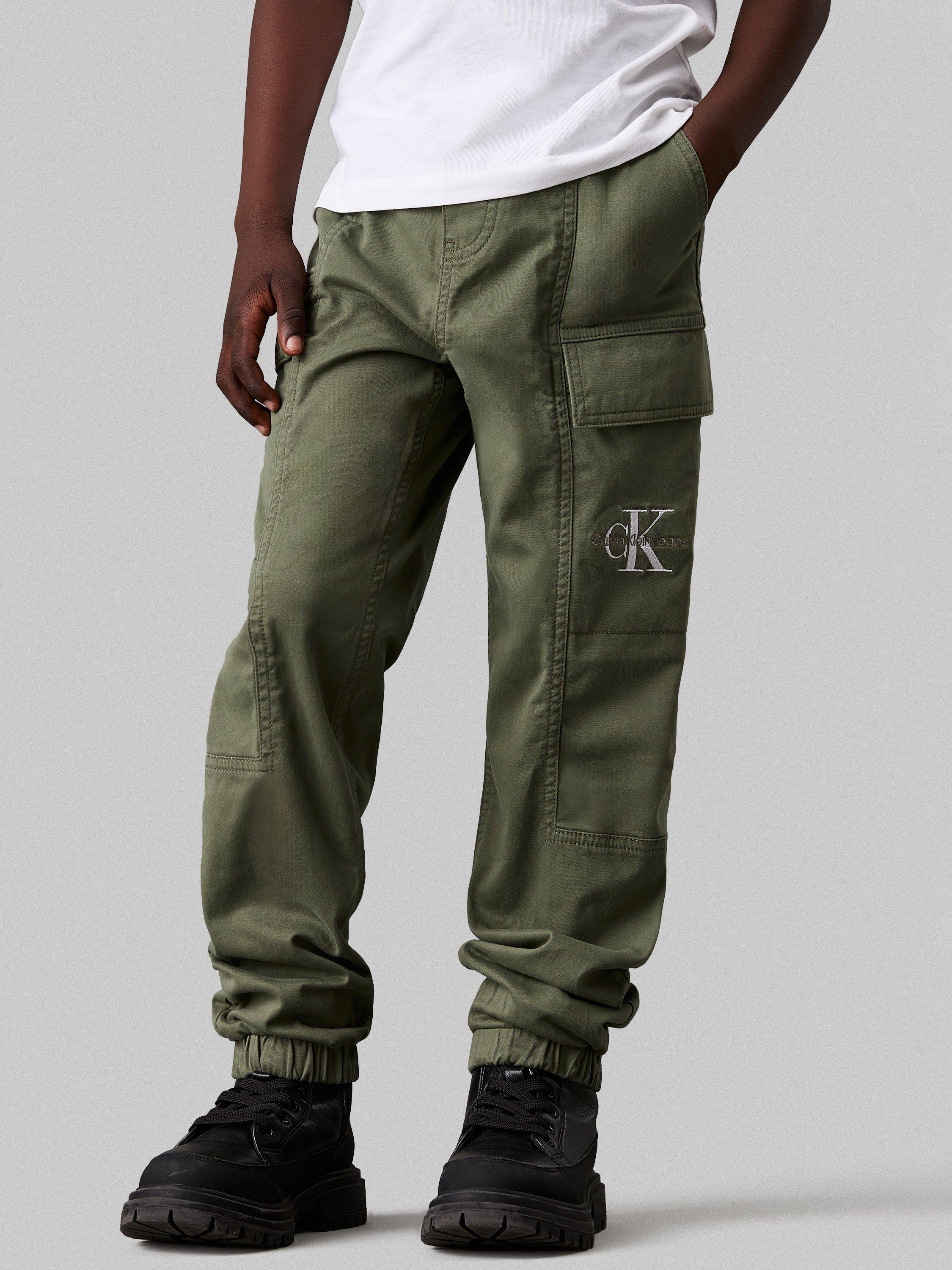 Product image 1 of 4, which shows Calvin Klein Kids' Cargo Trousers, Dusty Olive, 10 years