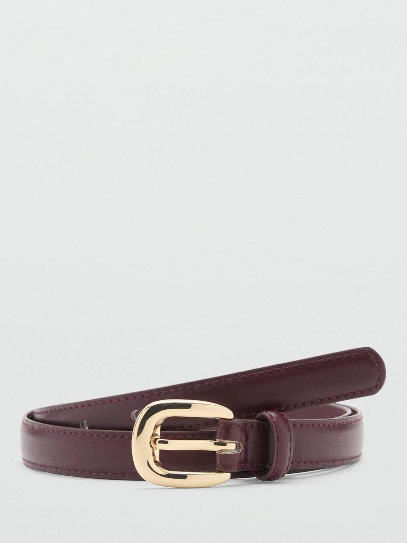 Product image 1 of 4, which shows Mango Nico Faux Leather Belt, Dark Red, L
