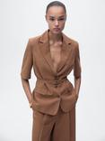 Mango Angelina Linen Blend Blazer, Dark Brown