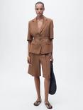 Mango Angelina Linen Blend Blazer, Dark Brown