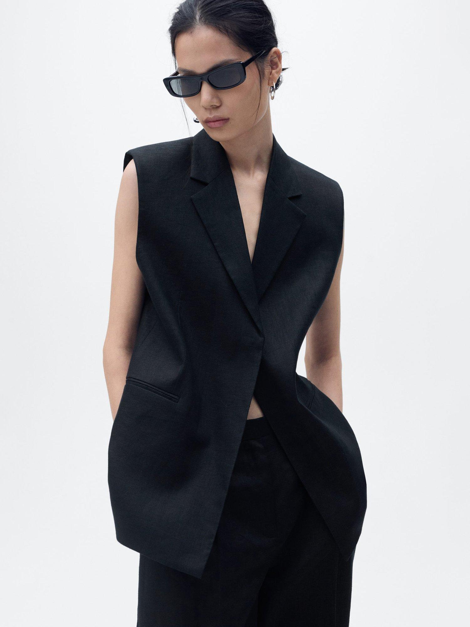 Product image 1 of 8, which shows Mango Boreli Tailored Sleeveless Blazer, Black, S